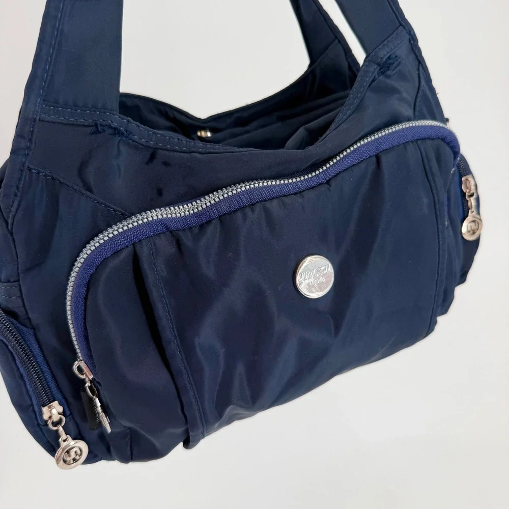 Jielshi Light Life Navy Blue Nylon Multi Pocket Shoulder Handbag Satchel